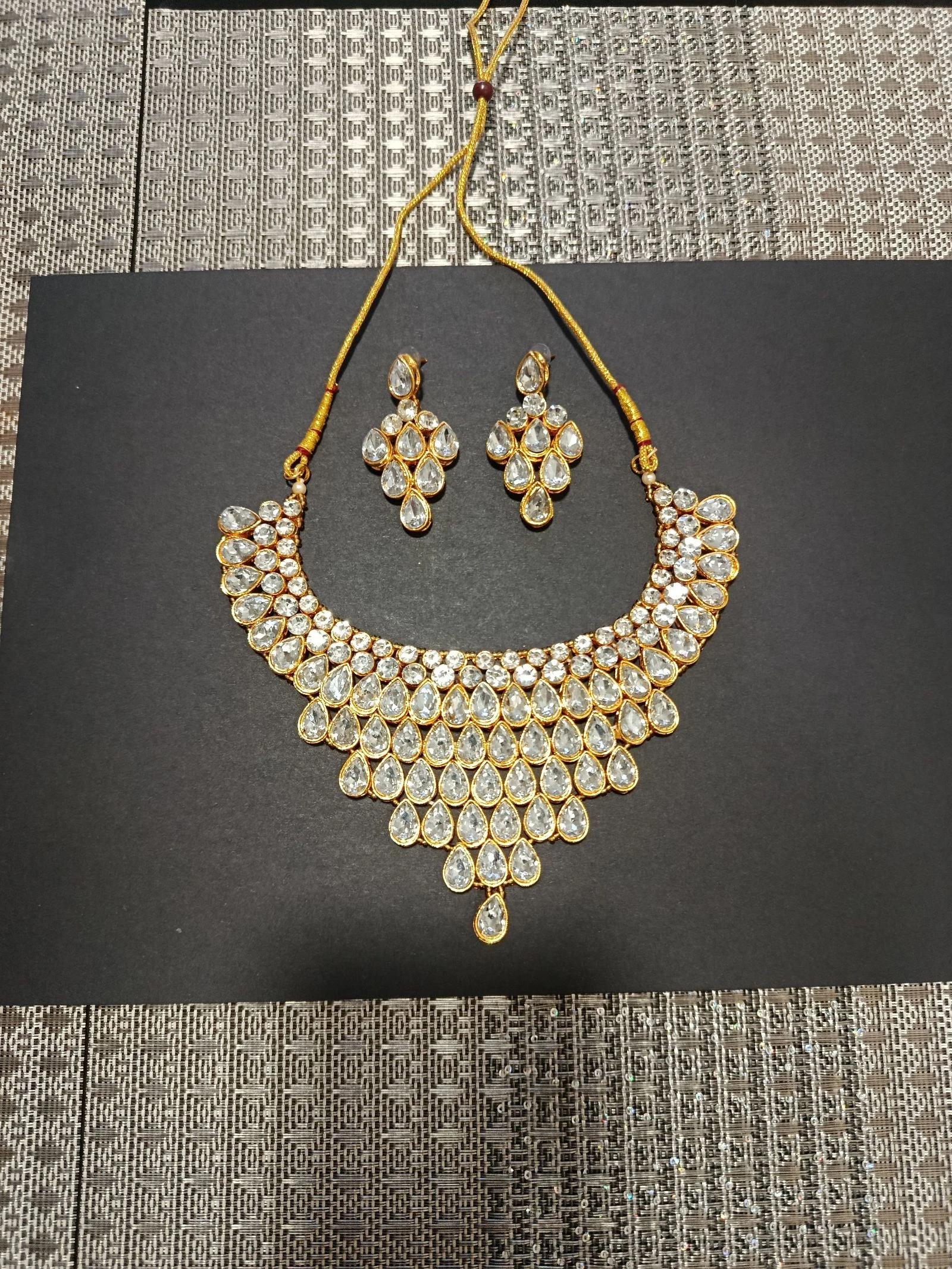 Conjunto lágrima colar e brincos brilhantes elegantes estilo Bollywood festa casamento evento – photo 3